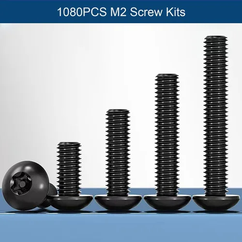 Miniatura 5 de Kit surtido de tornillos M2 de 1080 piezas, tornillos M2 M2x4/6/8/10/12/16/20/0.984 in, tornillos M2 de cabeza de botón hexagonal métrica de acero