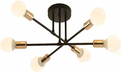 Lámpara de Techo Semiempotrada, Candelabro Sputnik Moderno, Candelabro Sputnik Moderno de 6 Luces Lámpara de Techo con Base de Bombilla E26,