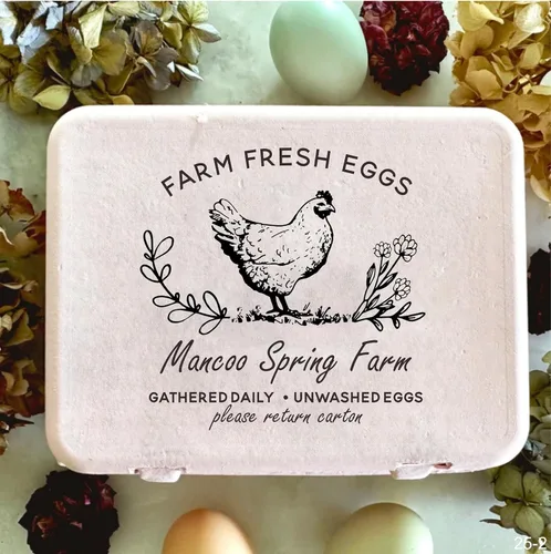 Sellos personalizados de cartón de huevos frescos de granja, huevos de gallina, recolectados diariamente, sello de goma de madera (2 x 2 pulgadas)