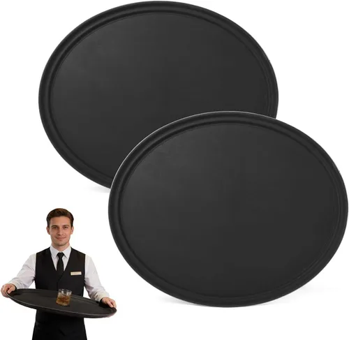 Miniatura 7 de CURTA Paquete de 2 bandejas antideslizantes de grado restaurante, NSF, ovalada de 19 x 23 pulgadas, bandeja de servir de plástico con forro de goma