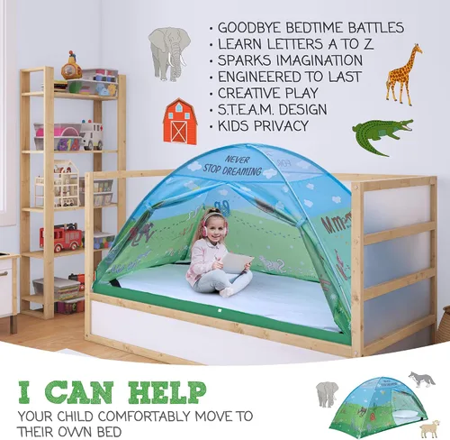 Miniatura 4 de Tienda de campaña de cama individual con diseño de animales para niños - Tiendas de ensueño mágicas para niños, toldo emergente para cama de niña