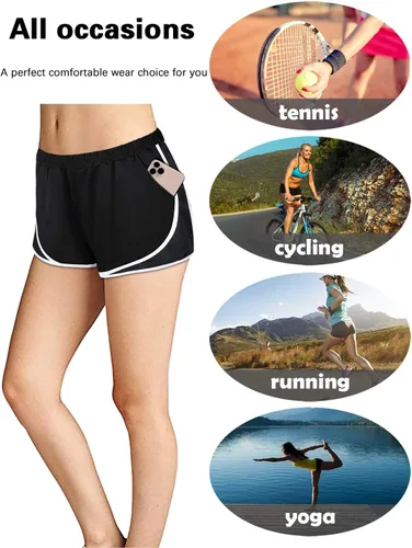 Miniatura 4 de Fulbelle - Pantalones cortos deportivos de doble capa para mujer, elásticos, con bolsillos