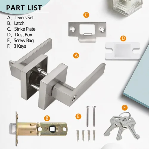 Miniatura 6 de NEWBANG - Cerradura de palanca de entrada con llave para puerta exterior y delantera, manija de puerta de palanca resistente con acabado de níquel