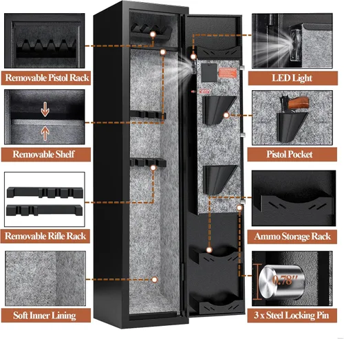 Miniatura 5 de KAER Caja fuerte para 5 armas, cajas fuertes para rifles y pistolas del hogar, caja fuerte para rifles, gabinete para armas, gabinetes para rifles