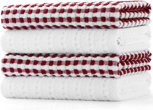 SALAS Paños de cocina de algodón para secar platos de cocina, toallas de cocina de rizo celosía, paños absorbentes con lazo para colgar, 16 x 26