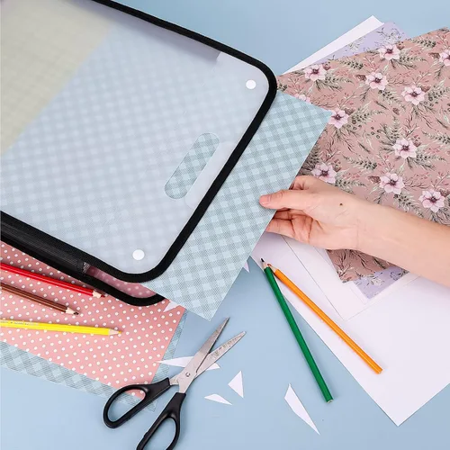Miniatura 8 de Caydo Organizador de papel para álbum de recortes, paquete de 3 folios de papel expandible negro con asa, almacenamiento de papel portátil