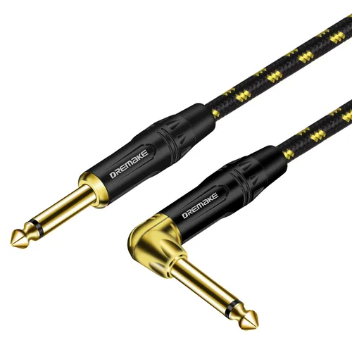 Miniatura 8 de Cable de 1/4 pulgadas (0.248 in) recto a ángulo recto, cable de conexión trenzado negro/azul de tweed de 1/4 de pulgada a 1/4 de pulgada, cable