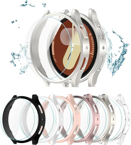 Paquete de 6+6 para Samsung Galaxy Watch 7 Protector de Pantalla de 40mm, Funda de Parachoques de PC Duro con Película de Vidrio Templado Anti-Vaho