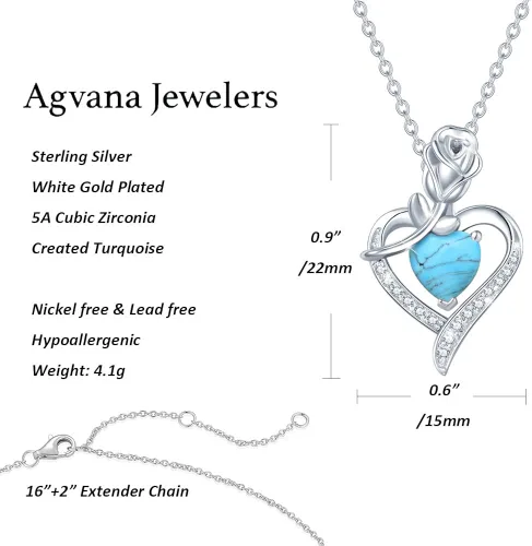 Miniatura 6 de Collares con dije de piedra de nacimiento, de plata de ley auténtica natural o creada con piedras preciosas, con dije de rosas y corazón