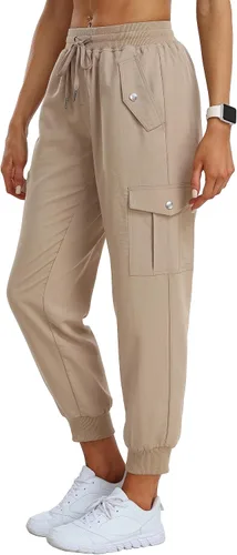 MoFiz Pantalones cargo para mujer, ligeros, con cintura elástica, pantalones deportivos de senderismo, pantalones casuales de viaje con bolsillo