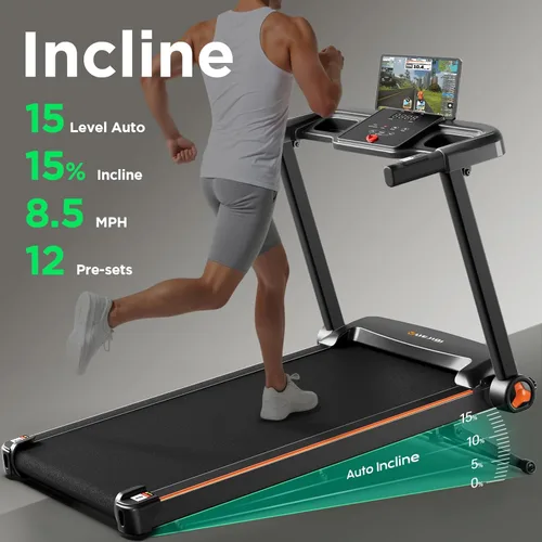 Miniatura 4 de YUEJIQI 3220S Treadmills for Home, 15% Auto Incline, 3.5HP Quiet Brushless, 300Lbs Capacity, 16"x42" Wide Running Belt, Max 8.5 MPH, One-Touch