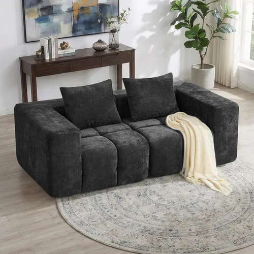 Miniatura 35 de Sofá biplaza modular sin huesos de 78.7 pulgadas, sofá de nube copetudo con asiento profundo, sofá de felpilla para sala de estar, sofá comprimido