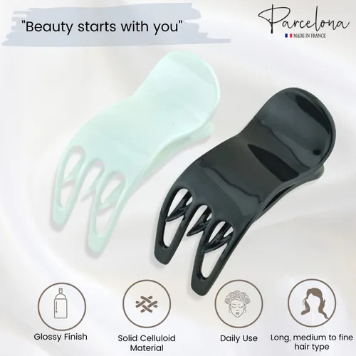 Miniatura 2 de Parcelona French Simply Bear Paw - Juego de 2 pinzas de acetato de celuloide mediano de 3 pulgadas para yoga y yoga (blanco y negro)