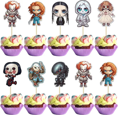Miniatura 15 de Ephlyn 24 adornos negros para cupcakes con temática de Halloween, baby shower, niños, fiesta de cumpleaños, suministros de decoración de pasteles