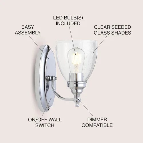 Miniatura 4 de JONATHAN Y Lámpara de pared LED cromada de 5.5 pulgadas, cableado para baño, pantalla de vidrio transparente con semillas, iluminación de pasillo