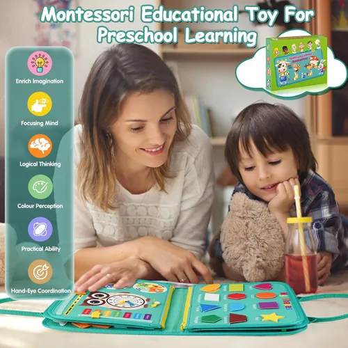 Miniatura 6 de Montessori Busy Board - Juguetes de aprendizaje sensorial para niños pequeños de 3 a 6 años, 10 páginas, 32 actividades, juguetes educativos