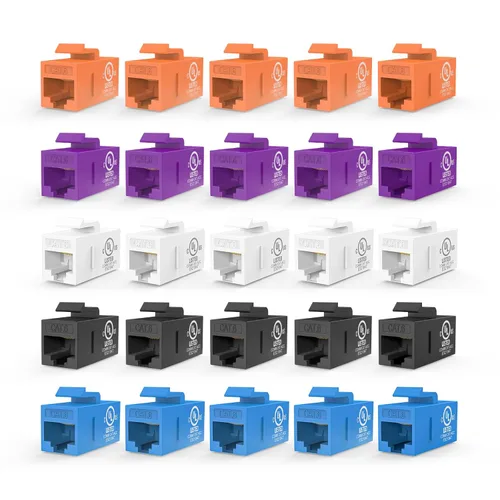Miniatura 10 de VCE Paquete de 25 acopladores Keystone RJ45 CAT6 con certificación UL, acoplador hembra a hembra, acoplador en línea UTP CAT6 Keystone blanco