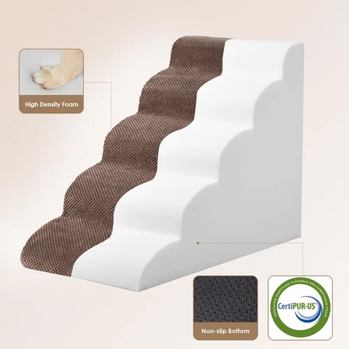 Miniatura 2 de EHEYCIGA Escaleras Curvas para Perros Rampa para Camas Altas 57.9 cm de Altura, 5 Escalones para Perros Pequeños y Gatos, Escaleras para Mascotas