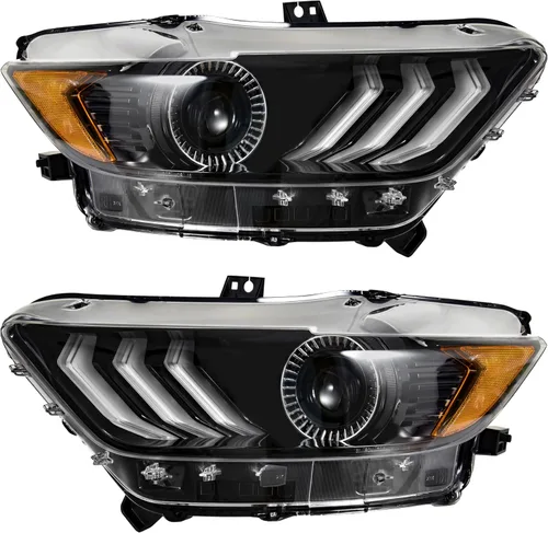 Miniatura 5 de Conjunto de faros delanteros para Ford Mustang 2015-2017, carcasa negra, lente transparente, repuesto para Ford Mustang 2015 2016 2017