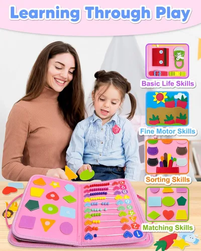 Miniatura 5 de Exorany Juguetes Montessori de tablero ocupado para niñas pequeñas, regalos de cumpleaños, libro ocupado, juguetes de aprendizaje sensorial