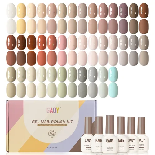 Miniatura 15 de GAOY - Juego de 42 esmaltes de uñas de gel, colores pastel, primavera, verano, rosa, verde, con capa superior brillante y mate y capa base