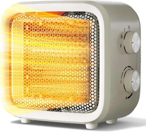 Calentador de espacio pequeño, mini calentador de escritorio de 1500 W para oficina, calentador de cerámica PTC portátil con termostato, Beige