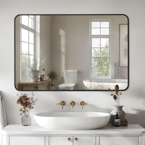 Miniatura 12 de Antok Espejo de baño con marco de metal negro de 22 x 30 pulgadas, espejo de pared con esquinas redondas, espejo de tocador para sobre el fregadero