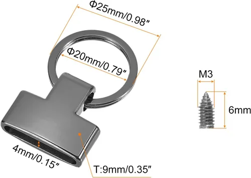 Miniatura 2 de uxcell Accesorios para llavero con llavero y anillo para bolso de mano para llavero de automóvil, cordón colgante Negro metálico