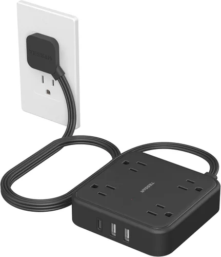 Miniatura 13 de TESSAN – Cable de extensión plano con protector de sobretensión de 10 pies, regleta de alimentación de enchufe plano con 4 salidas y 3 puertos USB