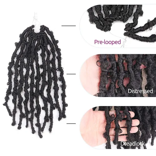 Miniatura 4 de Toyotress Butterfly Locs - Cabello de ganchillo de 8 pulgadas, 7 piezas de trenzas de ganchillo desgastadas pretrenzadas, color negro natural