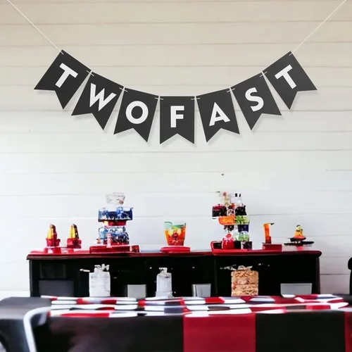 Miniatura 3 de Cartel para silla alta de dos autos de carreras rápidas, decoración de fiesta de cumpleaños de carreras rápidas, pancarta de segundo cumpleaños