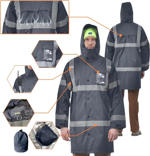 Miniatura 3 de A-SAFETY Chaqueta de lluvia de alta visibilidad, gabardina y chaqueta de lluvia de seguridad RIVER OTTER Petos de lluvia ANSI Clase 3