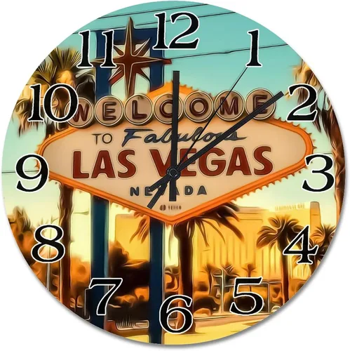 Reloj de pared de paisaje de Las Vegas, Nevada, Estados Unidos, viajes, de 9 pulgadas, funciona con pilas, silencioso, vintage, decoración de pared,