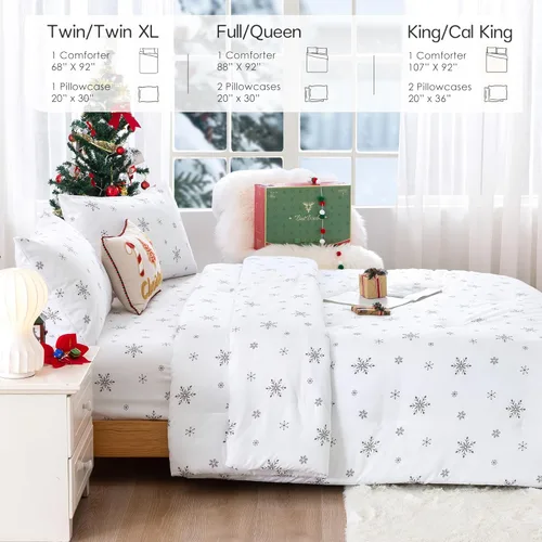 Miniatura 4 de COTTEBED Edredón Navideño de Copos de Nieve Tamaño Queen, Juego de Edredón de Invierno Blanco Nevado de Tamaño Completo, Alternativa de Plumón