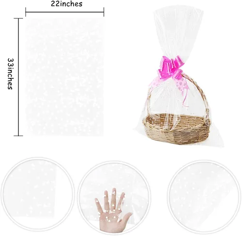 Miniatura 2 de Yotelab Bolsas grandes de celofán, envoltura de celofán de corazón blanco para cesta de regalo, 22 x 33 pulgadas, 10