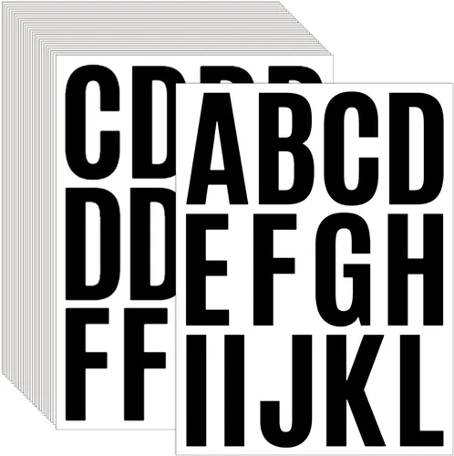 24 hojas de letras autoadhesivas de 2 pulgadas, letras de vinilo, letras mayúsculas, letras del alfabeto, letras adhesivas para exteriores, Negro