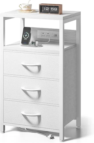 Miniatura 12 de Lazzanto Mesa de Noche Mesita de Carga para Dormitorio - Mesa de Noche con Estación de Carga, Mesita de Noche Moderna con Estante Abierto y 2