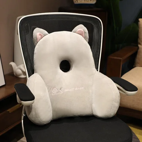 Miniatura 9 de SKINFORD Lindo cojín de respaldo de animal suave almohada de respaldo de felpa con agujero almohada de descanso para respaldo de oficina, silla