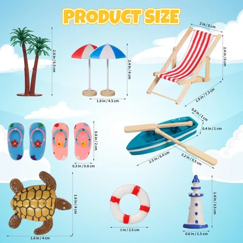 Miniatura 6 de Juego de accesorios de playa en miniatura 1 12 escala micro escena decoración con silla plegable para tomar el sol y paraguas para casa de muñecas
