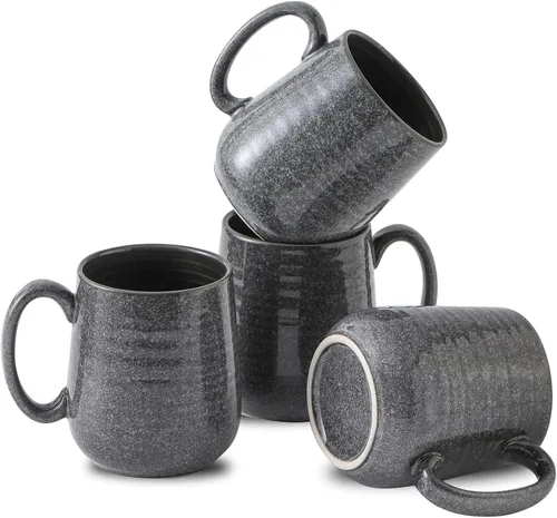 Hasense Juego de 4 tazas de café gris oscuro, tazas de café de cerámica de 12 onzas, taza de café con mango grande para café, té, leche y cacao Gris