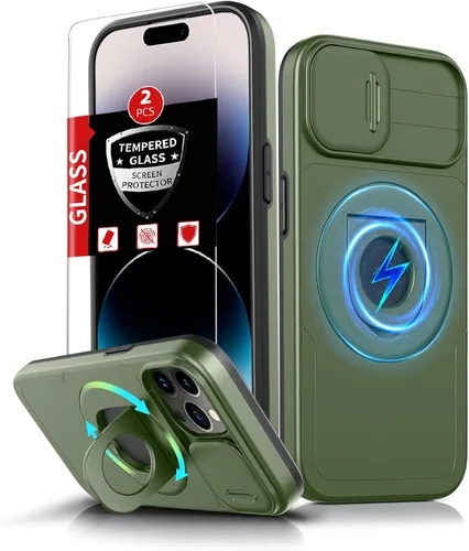 Miniatura 69 de Funda magnética para iPhone 11 Pro compatible con carga inalámbrica MagSafe, con 2 protectores de pantalla, anillo kickstand de 360° integrado +