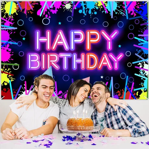 Miniatura 5 de Cartel de neón de feliz cumpleaños, decoración temática de graffiti brillante para hombres y mujeres, suministros de fiesta de cumpleaños de neón