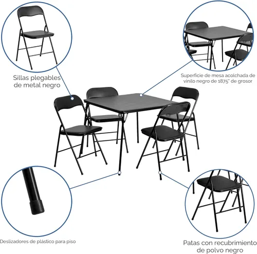 Miniatura 3 de Flash Furniture - Juego de mesa y sillas plegables negras de 5 piezas para jugar cartas Negro