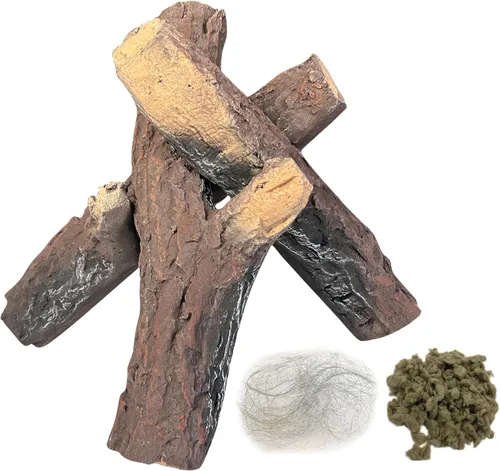 Miniatura 10 de MrGas - Juego de 10 troncos de chimenea falsos de tamaño pequeño con conos de pino, insertos de gas para chimenea de madera de cerámica, troncos