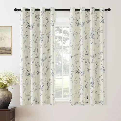Miniatura 42 de ChrisDowa Cortinas florales 100% opacas de 63 pulgadas de largo, 2 paneles para dormitorio, sala de estar, estampado de flores negras