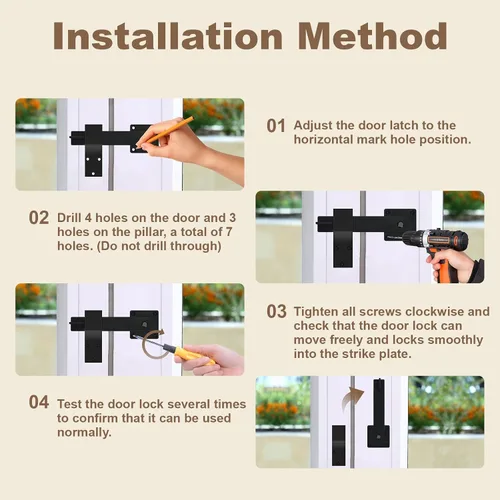 Miniatura 5 de Pestillo abatible para puerta de granero de 6 pulgadas, herrajes para puerta de cobertizo, puertas corredizas, negro mate