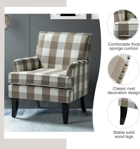 Miniatura 5 de HULALA HOME Silla de Acento Moderna con Brazos y Patas de Madera, Silla de Acento de Mediados de Siglo Sillón con Respaldo Alto, Reposabrazos