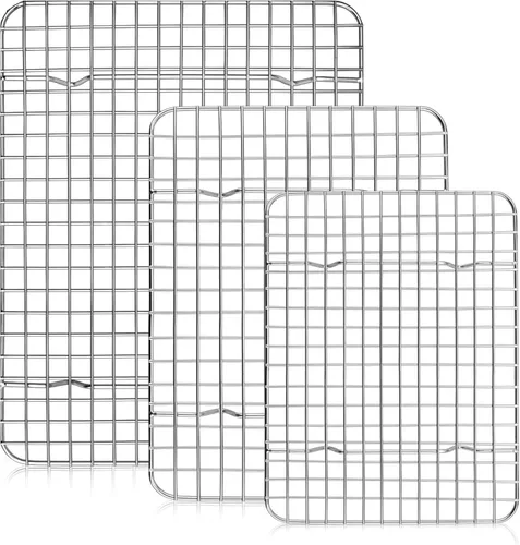 Checkered Chef Rejilla de enfriamiento - Juego de 3 estantes de enfriamiento de galletas de acero inoxidable, alambre de rejilla para hornear y