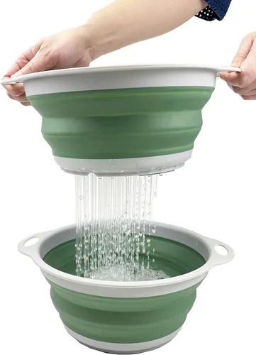 Miniatura 4 de SAMMART Colador plegable de 2.6 L (0.68 galones), colador de platos plegable, colador portátil y que ahorra espacio (gris/verde mar oscuro, 1)