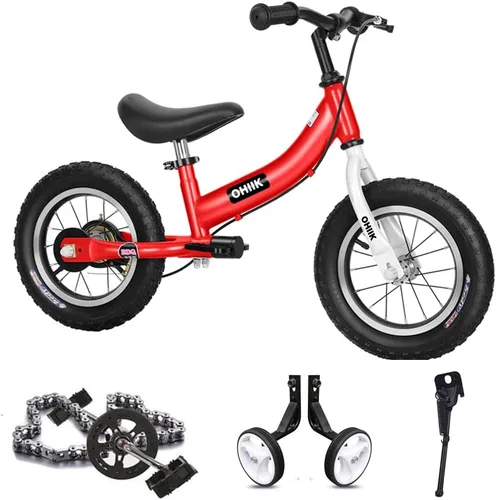 Bicicleta de Equilibrio OHIIK 2 en 1 para Niños de 2 3 4 5 6 7 Años de Edad, Bicicleta de Equilibrio a Pedales, Bicicleta para Niños de 12 14 16 Rojo